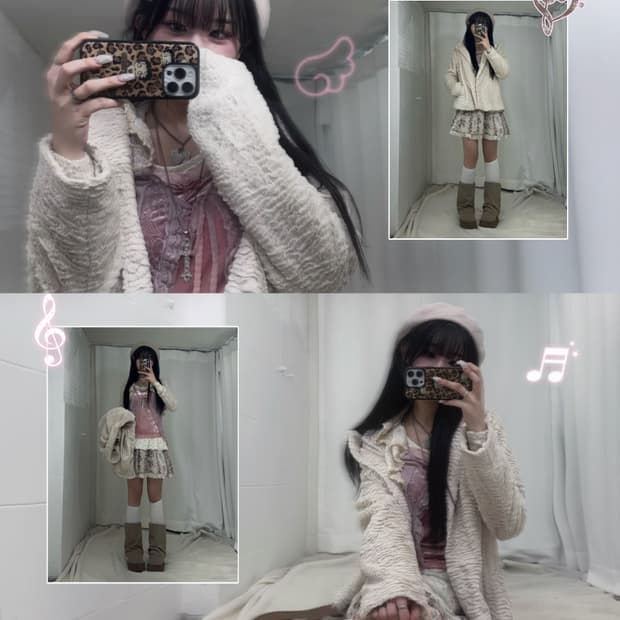 레스트로즈 화이트 뮤트핑크 윈터 페어리 코디세트 