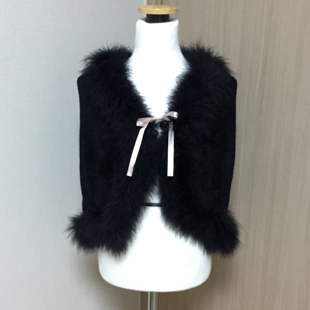 갸루 빈티지 블랙 퍼 리본 케이프 