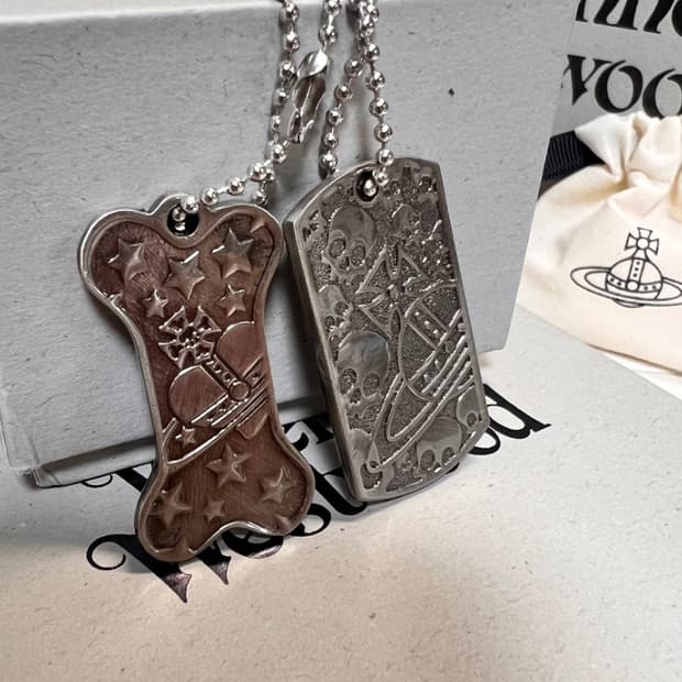 비비안웨스트우드 아카이브 orb 레터링 각인 도그택 군번줄 목걸이