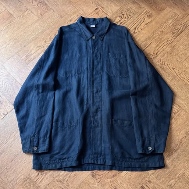 [XL]빈티지 3포켓 다크네이비 린넨 프렌치 워크 자켓