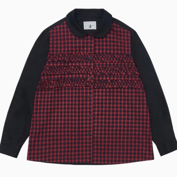 오헤시오 레드 체크 프릴 셔츠
