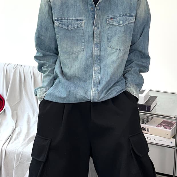 타미 힐피거 워싱 데님 셔츠 XL