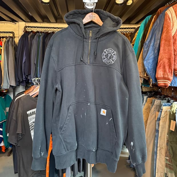 칼하트 헤비웨이트 하프집 페인팅 스웻 후드