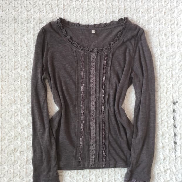 jpn vintage pinkbrown lace frill knit