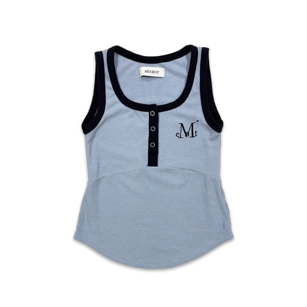 빈티지 MUCENT 컬러팝 배색 버튼 크롭 슬리브리스