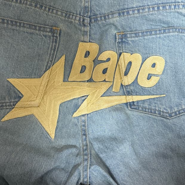 베이프 블루 Bape Sta 자수 베기 청바지 데님팬츠