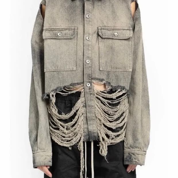 릭오웬스 케이프 슬리브 크롭 셔츠 자켓