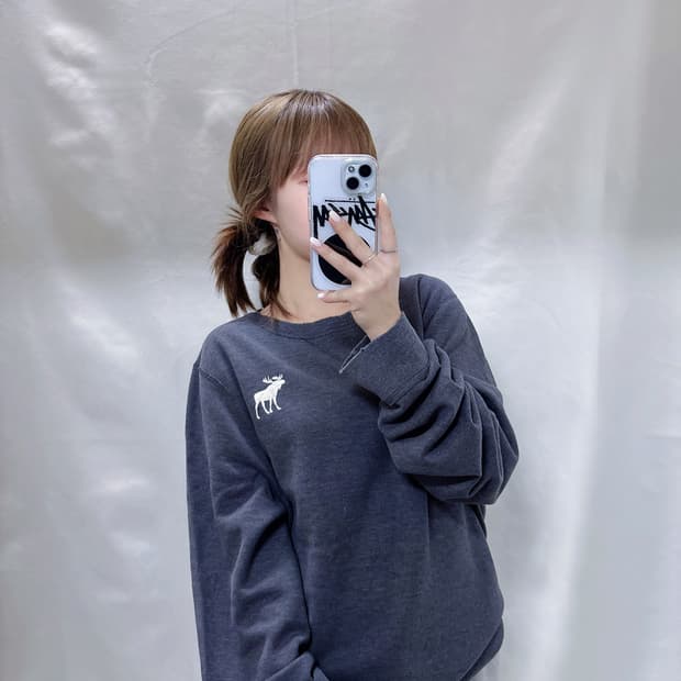 아베크롬비 그레이 순록 자수로고 맨투맨 