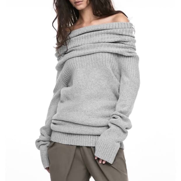 나체 2-WAY SHAWL KNIT MELANGE GRAY 오프숄더 니트