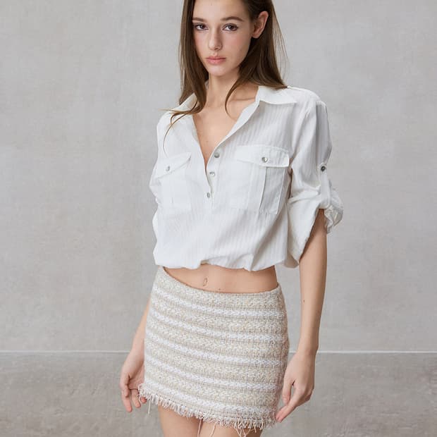 테스트메커니즘 Ivory Pinstripe Cropped Shirt