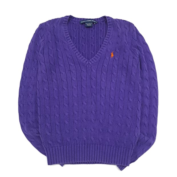 CN812W M 폴로 랄프로렌 퍼플 V넥 케이블 긴팔 니트 스웨터