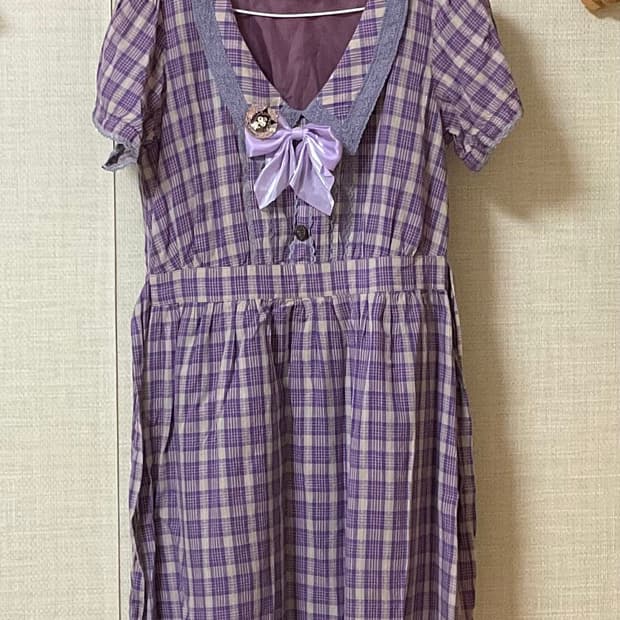 엑시즈팜 보라체크 원피스