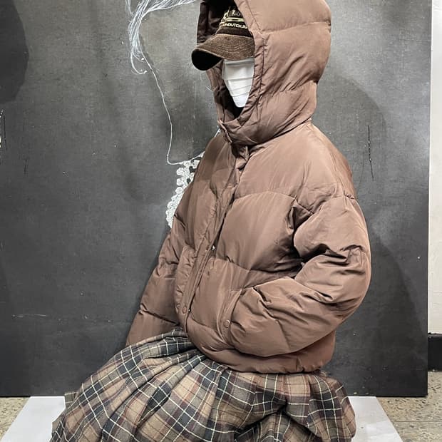 일본빈티지 Retrogirl 브라운 크롭 후드 패딩 M