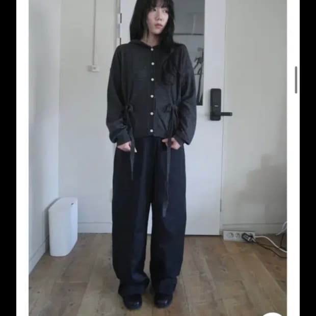 에프터먼데이 후드 셔링 가디건 챠콜