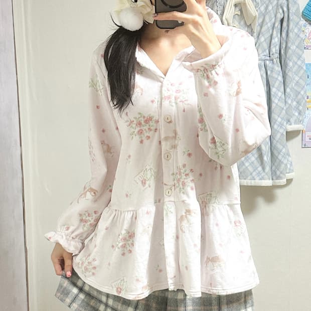 빈티지 딸기우유 핑크 토끼 수면 티셔츠 히메갸루 로걀 라떼 젤라또피케깔