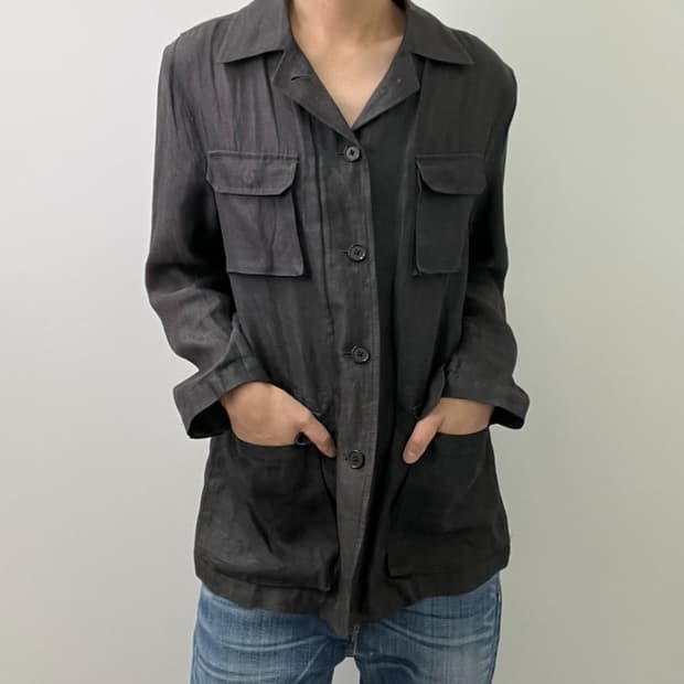 Mitsumine 미츠미네 블랙 린넨 퍼티그 자켓 M