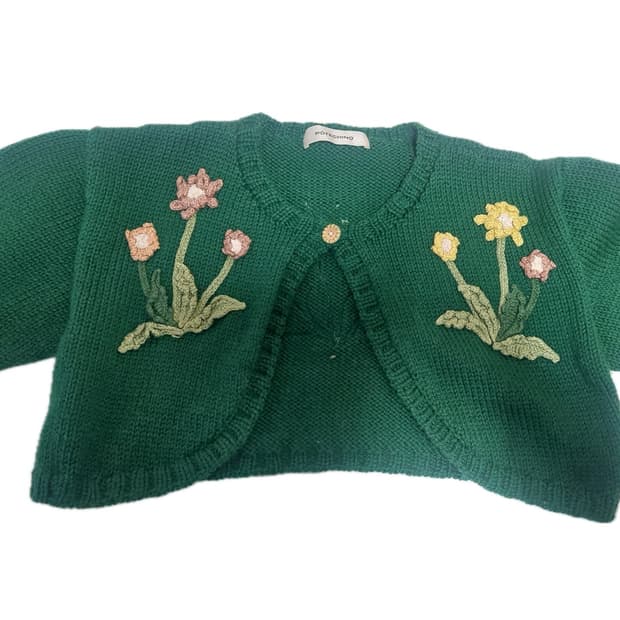 potechino 그린 꽃 자수 가디건