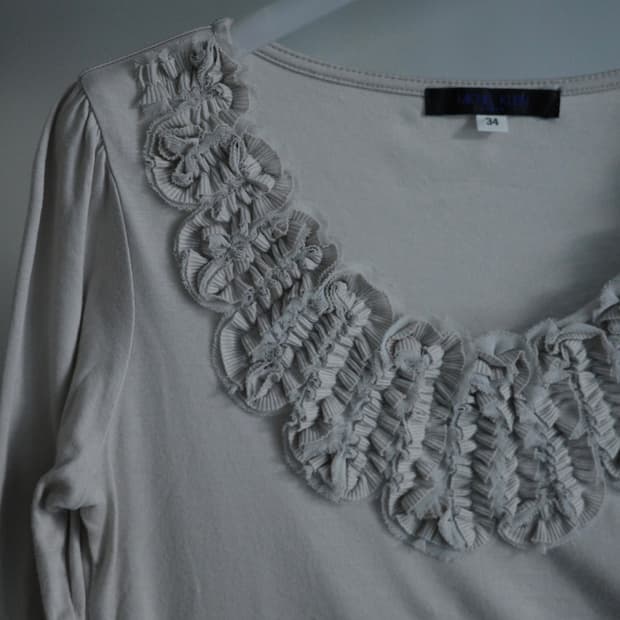 Ruffle Neckline Slim Top