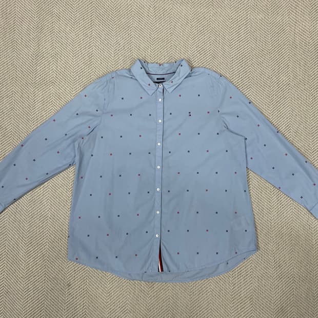 타미힐피거 셔츠 블루 잔체크 패턴 2XL