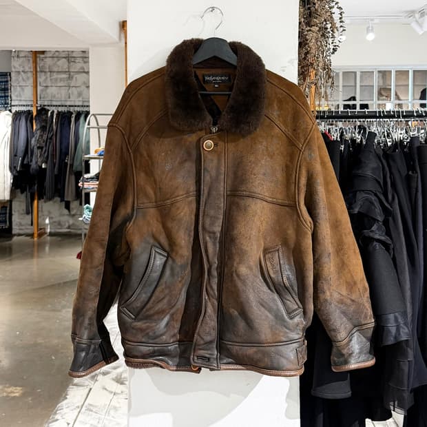 이브생로랑 브라운 양피양모 스웨이드 무스탕 