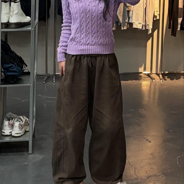 폴로랄프로렌 스포츠 포니로고 연보라 케이블 니트 브이넥 스웨터 A2451