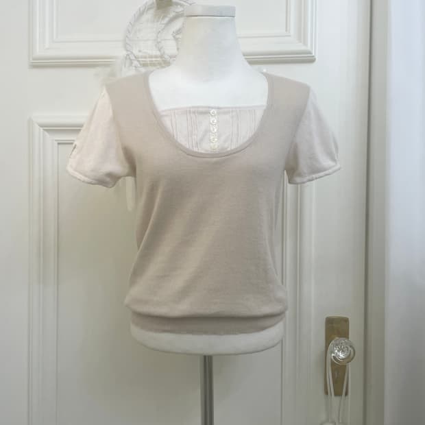 beige ivory crochet point knit top