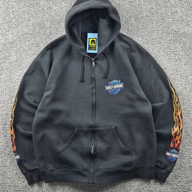 00's 할리데이비슨 플레임 프린팅 후드 집업 ( L추정 )/ 11144