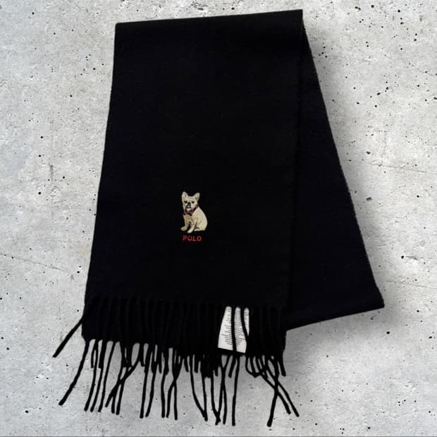 폴로 랄프로렌 프렌치 불독 자수 블랙 울 머플러