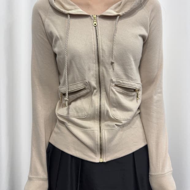 beige hood zipup