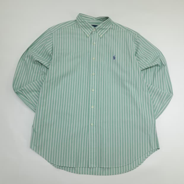 Co638 XL 폴로 랄프로렌 그린 스트라이프 긴팔 셔츠 남방