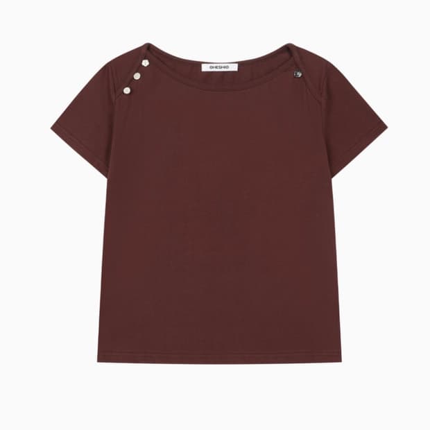 오헤시오 버튼 단추 반팔 티셔츠 버건디 