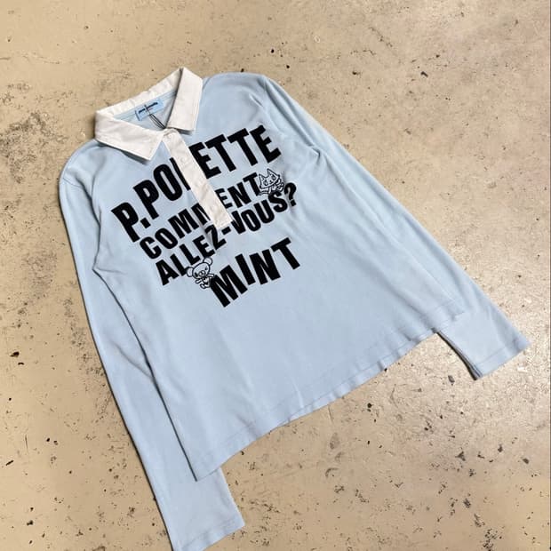 sky blue kawaii printing collar tee