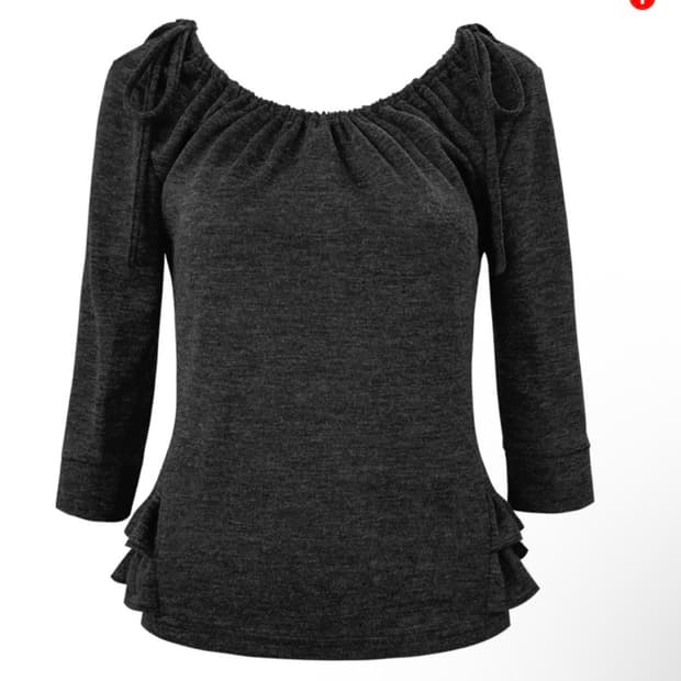 체메씨 SHIRRED MID-SLEEVE FRILL TOP 차콜