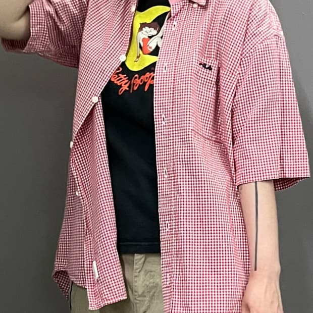 C028 JPN FILA 깅엄 체크 반팔셔츠