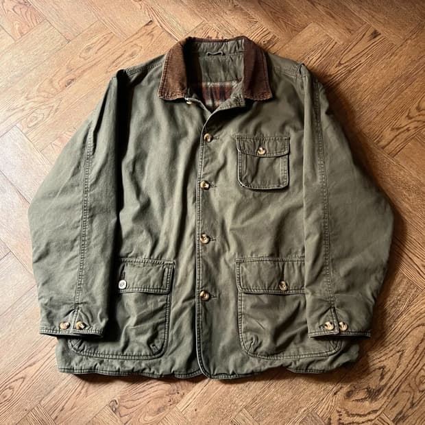 [XL]USA 빈티지 올리브그린 체크 퀼팅 헌팅자켓