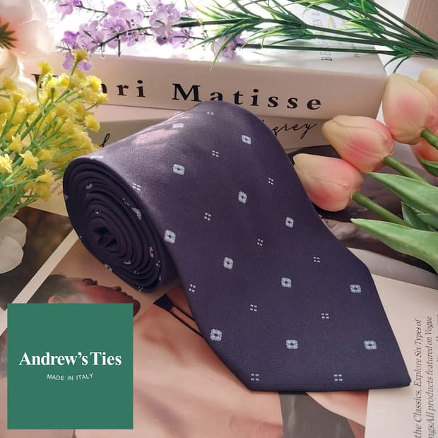 앤드류스타이 실크 네이비 자카드 넥타이 9.5cm A+등급 K1355
