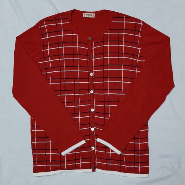 [S~M] 맥그리거(McGregor) 빈티지 레드 체크 가디건