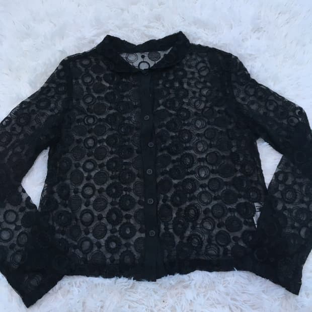 빈티지 둥근카라 서클 패턴 시스루 블라우스 768 y2k 스트릿 갸루