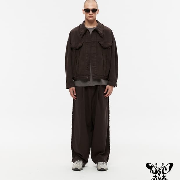 쏘지(SSOJI) 사이드 테슬 브라운 와이드 데님 팬츠 L