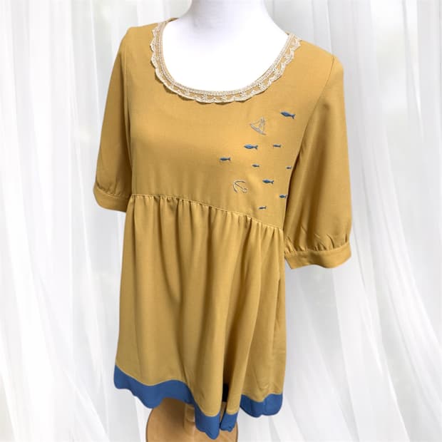 빈티지 모리걸 물고기자수 원피스