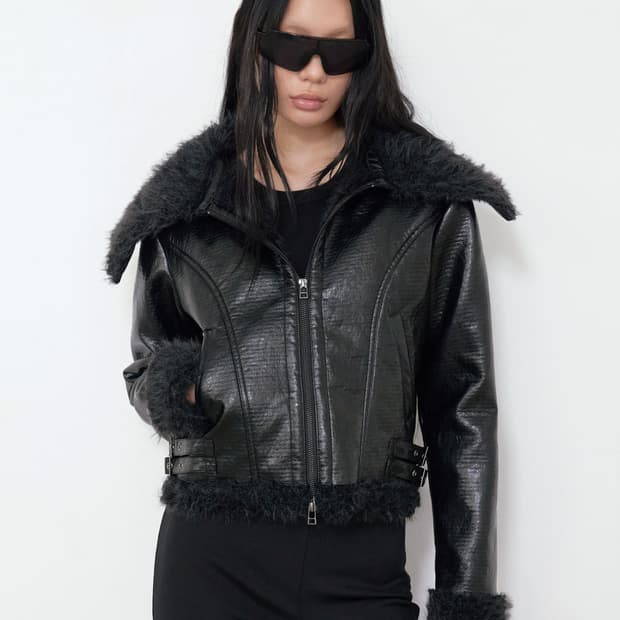 BOHEMSEO OVER COLLAR SHEARING JACKET, BK