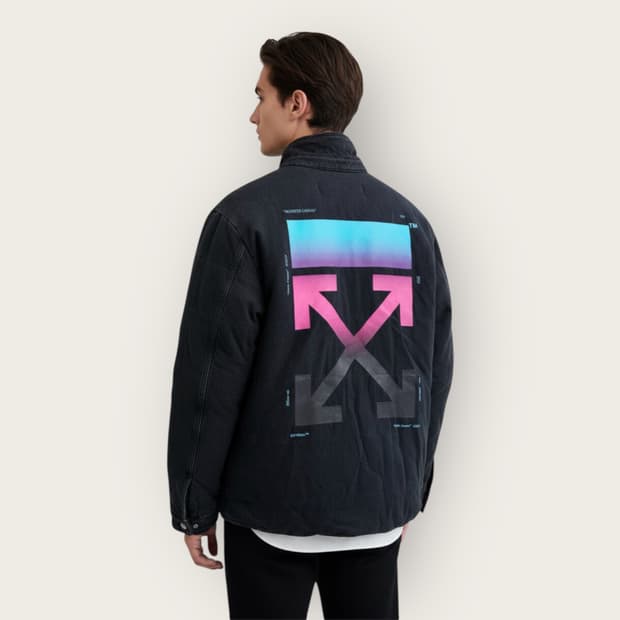 L/ 오프화이트 버질아블로 백로고 데님 패딩