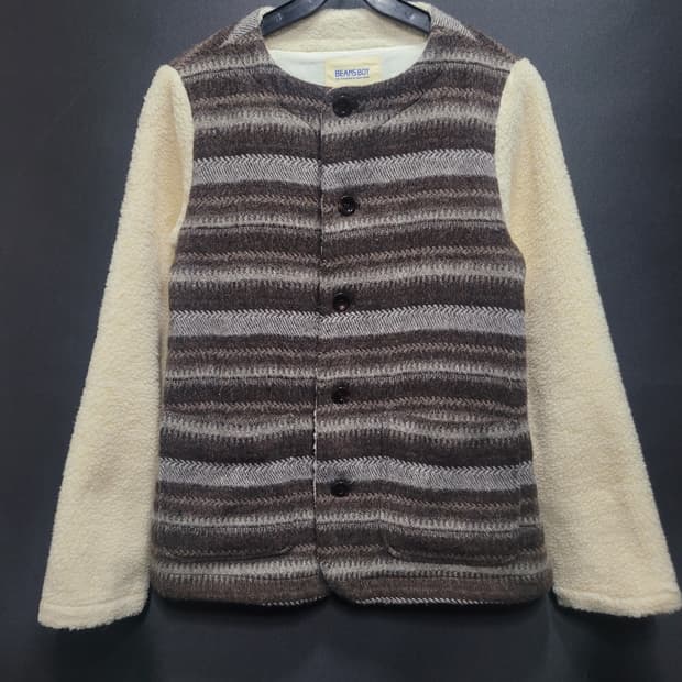 BEAMS BOY 빔즈 울 스트라이프 패턴 라운드넥 자켓