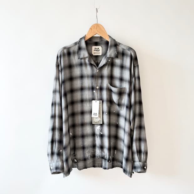 홈리스 레이온 오픈 칼라 셔츠