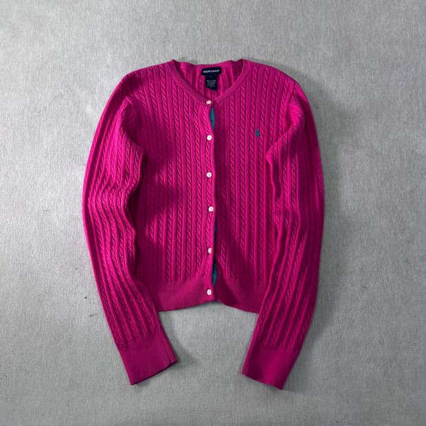 W 95 폴로랄프로렌 핑크 꽈배기 가디건