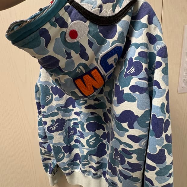 Bape abc 카모 더블 샤크 후드 L
