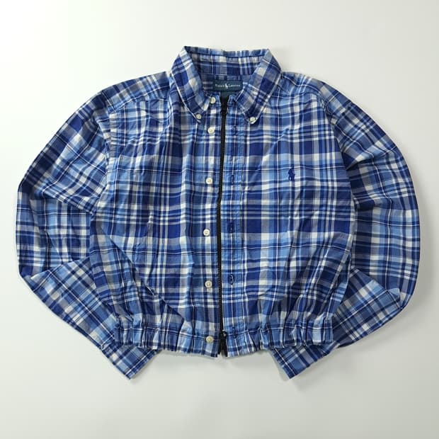 CK159 FREE 폴로 00s 블루 타탄체크 크롭 셔츠