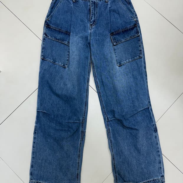 Minav 미나브 버디 와이드 퍼티그 디테일 카고 데님팬츠