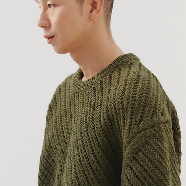 르마드 오블리크 시스루 라운드 니트 스웨터 그린 3 사이즈 L