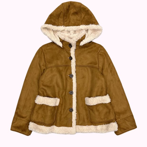 beige shearling hood jacket